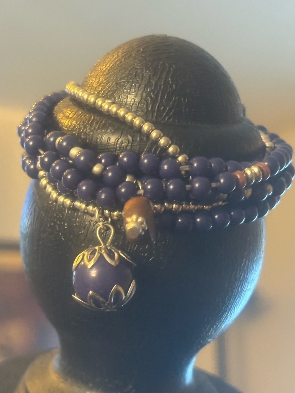 Navy blue Beaded Multi-Strand Bracelet with Charm